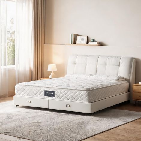 Matelas coloris gris en lin 214,5 x 153,5 x 114 cm (1/5)
