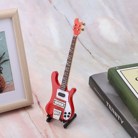 Réplique de Guitare Basse Rouge Miniature avec Support - Cadeau Idéal pour Collectionneur (1/5)