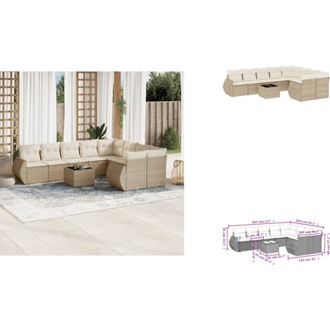 10-tlg. Garten-Sofagarnitur mit Kissen Beige Poly Rattan - Gartenmöbel Set - PE-Rattan Möbel - Outdoor Lounge - Esstisch - Gartenlounge (1/3)