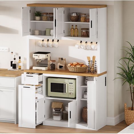 Armadio alto da cucina 120x40x182 cm in MDF bianco e naturale con contenitore FloraGrace (1/5)