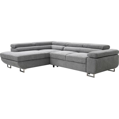 Canapé d'angle gauche convertible en tissu texturé gris NURAZIO (1/5)