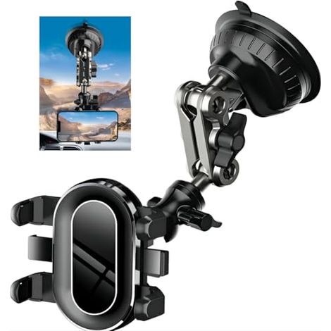 Soporte para teléfono con ventosa ultra potente para coche: soporte silencioso y a prueba de golpes para salpicadero y parabrisas, soporte manos libres ajustable 360° para todos los teléfonos intelige