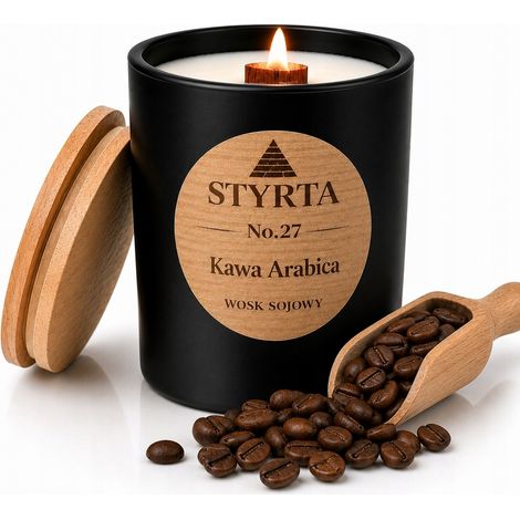 Vela de soja con aroma a café arábica, 200 ml, Styrta n.º 27, con mecha de madera. (1/4)