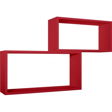 Set di 2 Mensole da Muro, Pensile Bagno, Mensola da Parete, Scaffale da Parete, Rosso, 70x35 p20 cm e 60x30 p20 cm - Bis Rettangolo Bislungo (1/5)
