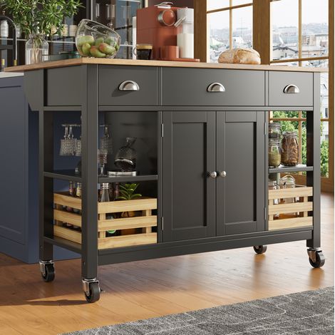 tavolo cucina 120x45x90 salvaspazio ruote legno nero OKMYHOME (1/5)