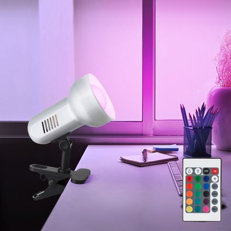 Faretto con morsetto metallico telecomando luce dimmer orientabile nel set con lampadine LED RGB