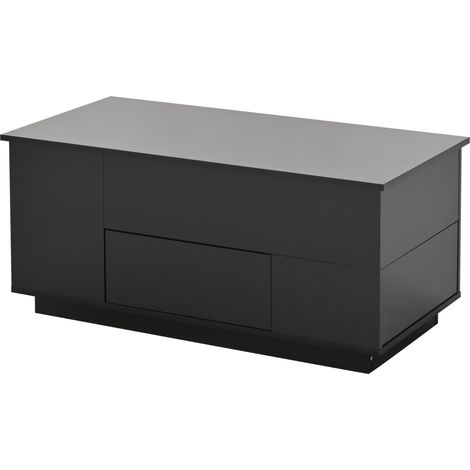 Table basse noire en panneaux MDF 100x50x45 cm avec LED, 2 tiroirs et poufs, hauteur réglable jusqu'à 59 cm (1/5)