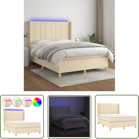 The Living Store Boxspringbett mit Matratze & LED Creme 140x200 cm Stoff - Boxspringbett - Betten - Schlafräume - Cremefarbenes Bett - Led-Licht (1/5)