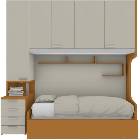 Cameretta a ponte con letto estraibile e spazio intelligente - Ecru e Zolfo