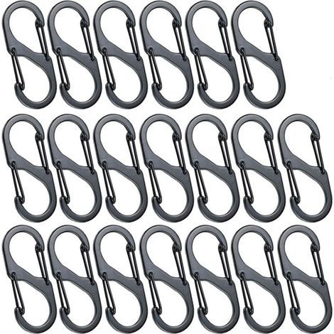 20pcs Mini Mousquetons en Forme de S Mousqueton en Alliage d'Aluminium 8 Formes Durable Léger Étanche Double Boucle pour la Maison en Plein Air Randonnée Pêche Camping Voyage Etc - Noir(40mm) (1/4)