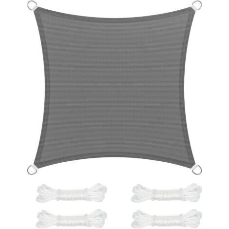 QORVA – Graues Sonnensegel 2 x 2 Meter, Polyestergewebe, Sonnenschutz, atmungsaktiv, wasserdurchlässig, geeignet für Terrasse, Garten, Balkon, Camping, quadratisch, konkav, mit Seil (1/5)