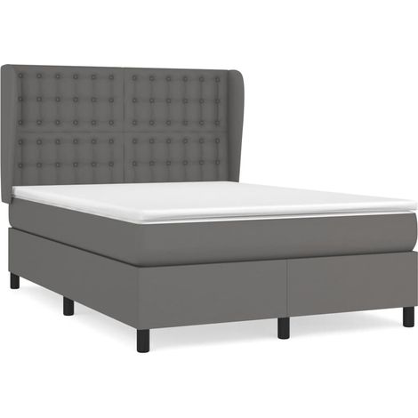Maison Exclusive - Sommier à lattes de lit avec matelas Gris 140x190 cm Similicuir (1/5)
