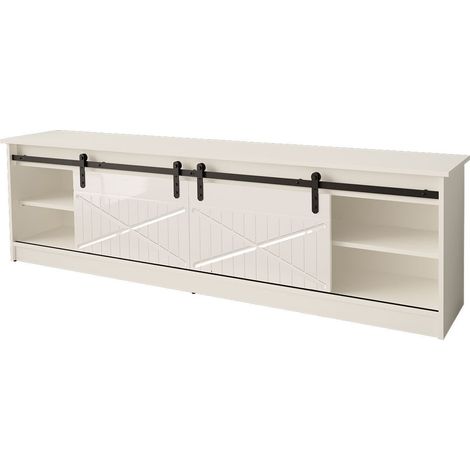 Meuble TV 200x57x35 cm blanc brillant GRANGE meuble Hi-fi luxueux sideboeard à poser (1/5)