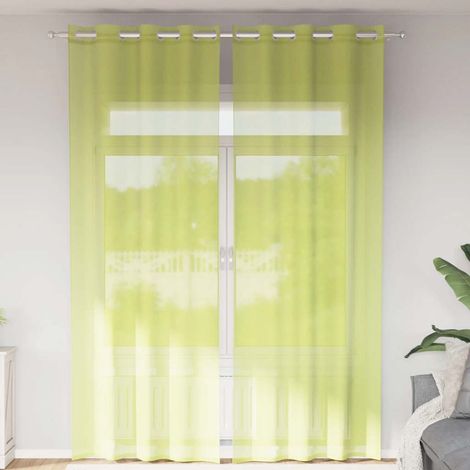 Lot de 2 Rideaux Voilages Transparents à Œillets Vert Pomme 140x260 cm en Polyester - PANGIVO (1/5)