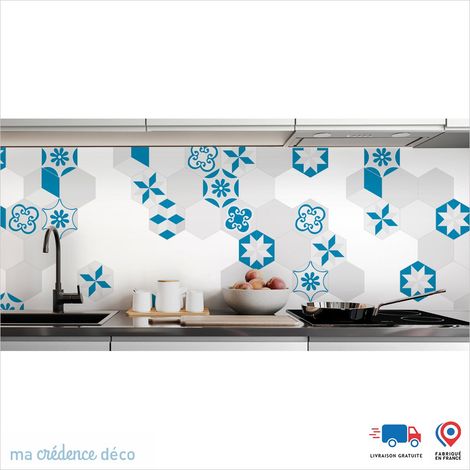 Crédence : Carreaux Ciment Hexagonal 3 - Couleur Bleu clair - Alu composite - 60 - 120 (1/3)