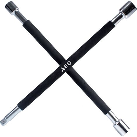 Chiave a croce smontagomme 3 bussole: 17/19/21mm e quadrato 1/2" - AEG - schiuma antiscivolo - Acciaio inossidabile HQ
