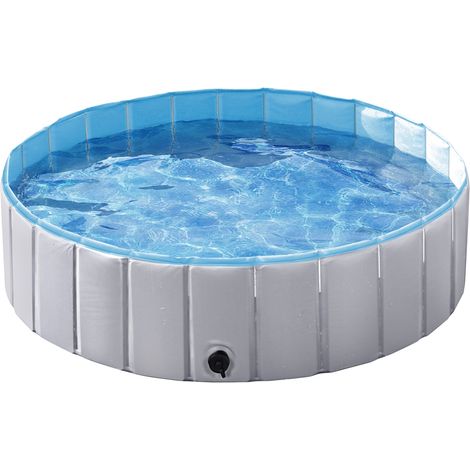 Yaheetech Piscine Pliable Bassin de Baignade Portable Bain pour Chien/Chat Animal Extérieur Intérieur Antidérapant avec Patchs de réparation Brosse L - 120 x 30 cm Gris