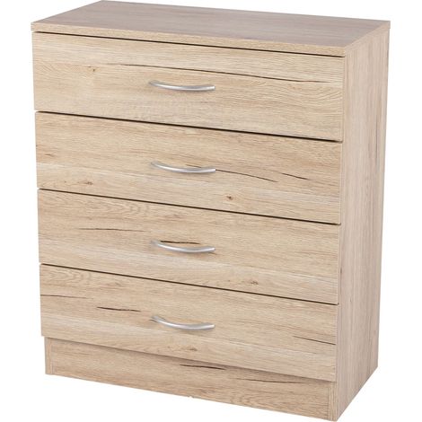 Meuble de rangement commode 4 tiroirs – MDF – Largeur 60 cm x Profondeur 30 cm x Hauteur 70 cm – Poignées effet acier – Toilinux