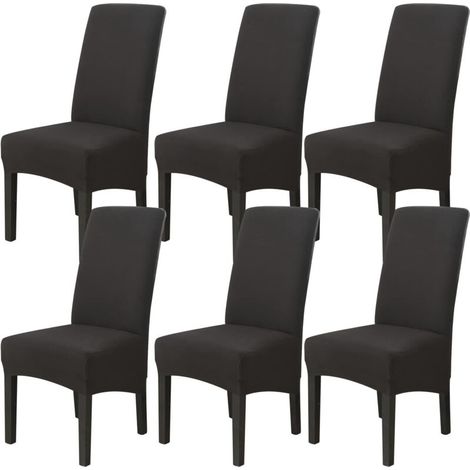 Lot de 6 Housse de Chaise de Salle à Manger (Noir), Housse de Chaise Extensible Couverture de Chaise Grande Universelle Lavables, Facile à Nettoyer pour Décor Salle à Manger Salon (1/4)