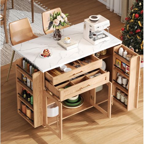 Rollender Kücheninselwagen mit klappbarer Platte 120 x 45/70 x 88,4 cm HAVRYA (1/5)