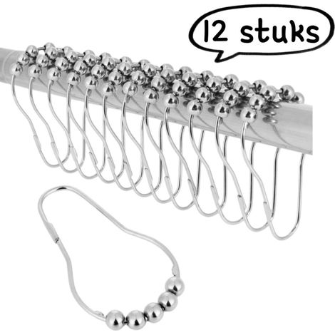 crochets de rideau de douche lot de 12 pièces acier inoxydable 304 crochets à cinq perles à suspendre crochets métalliques en forme de gourde couleur nickel blanc (1/5)