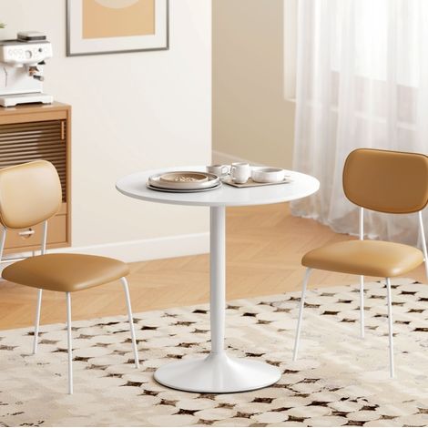 Mesa de comedor redonda de MDF y acero blanca Ø80x75 cm, compacta para 2 personas (1/5)
