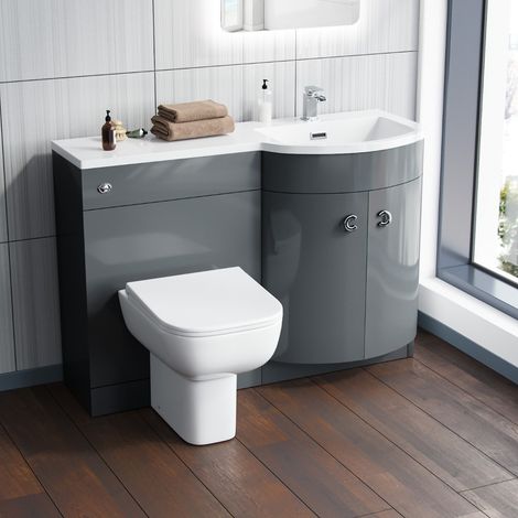 Dene RH 1100mm Vanity Basin Unit & Debra Back To Wall Toilet Grey (1/5)