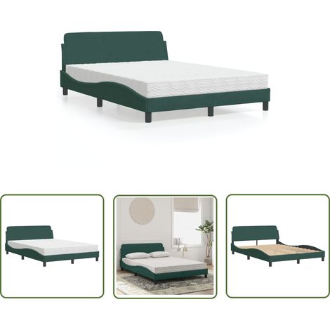The Living Store Bett mit Matratze Dunkelgrün 140x200 cm Samt - Samtsofa - Doppelbett - Boxspringbett - Schlafzimmermöbel - Bettgestell (1/5)