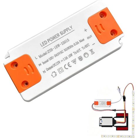 Transformateur 220V 12V 18W, Alimentation 12V 1.5A, Convertisseur 220V 12 V, Convertisseur De Tension AC À DCAdaptateur Pour G4 GU5.3 MR11 MR16, Boîtier Compact, Installation Par Vis (1/5)