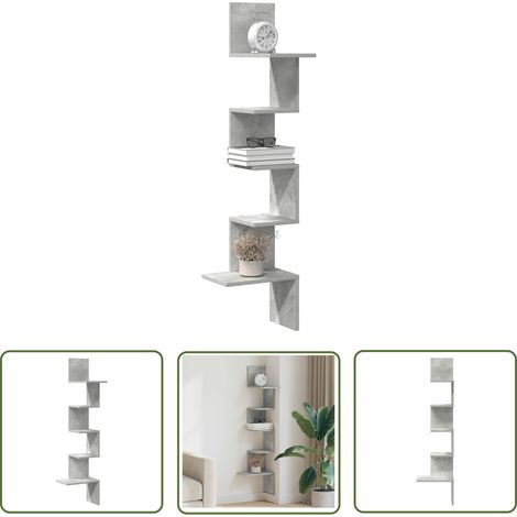 vidaXL Étagère murale d'angle gris béton 32x32x127,5cm bois ingénierie (1/5)