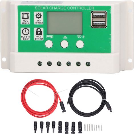 Régulateur solaire PWM 10A 12V 24V avec double port USB, identification automatique, câble PV inclus pour maison (1/5)