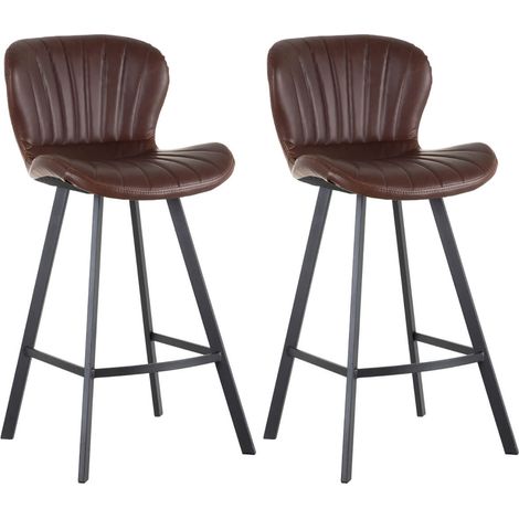 THELMA - Lot de 2 Tabourets de Bar Simili Marron (1/5)