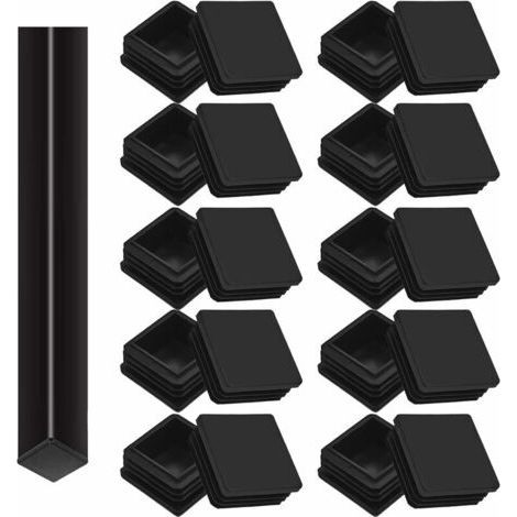 Paquete de 20 tapones para tubos cuadrados, 40 x 40 mm, tapones ranurados para tubos cuadrados, tapas de plástico para patas de mesas, sillas y muebles (negro) (1/5)