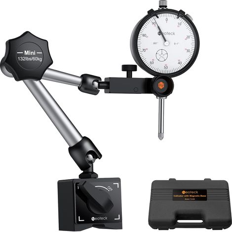 0-20 mm Comparateur Mécanique avec 60kg Base Magnétique – Précision 0.01 mm pour Fraiseuse Tour Atelier – Support Articulé 3 Axes avec Réglage Fin, Acier Inoxydable pour Contrôle Planéité (1/5)