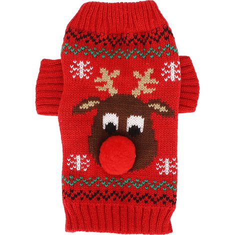 Dicke Hundeschneepullover für Weihnachten und Neujahr für kleine und mittelgroße Hunde, Größe L, Rot