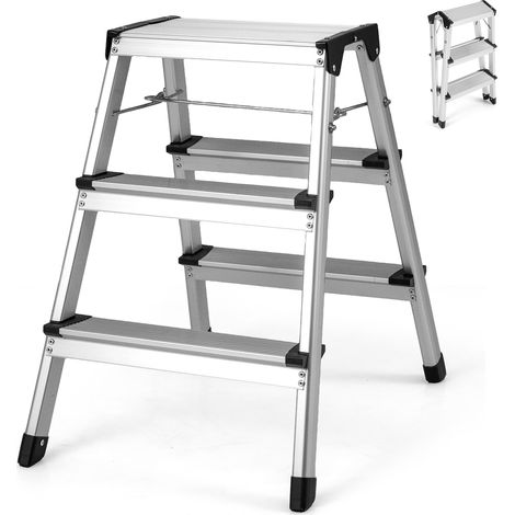 Escabeau à 3 Marches, Escabeau Pliant en Aluminium avec Larges Pédales et Patins Antidérapants, Échelle Légère et Portable Charge Maximale de 150 kg (1/5)