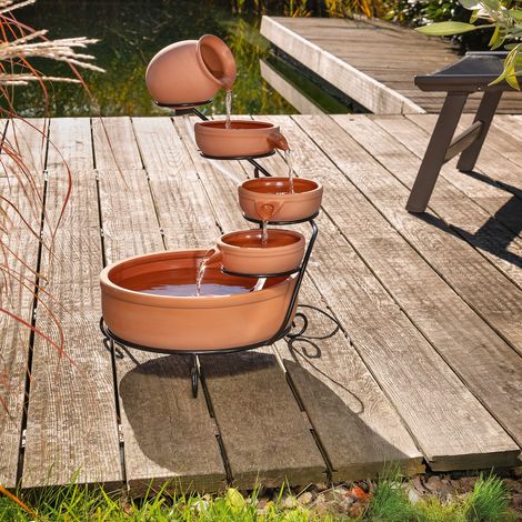 esotec Terrakottafarbener Solar Kaskadenbrunnen Livorno outdoor 101302