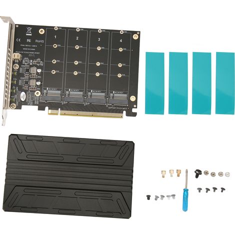 PCIe 4.0 Quad M.2 NVMe-Karte, 32 Gbit/s, verstärkter Adapter aus Aluminiumlegierung zur PC-Speichererweiterung (1/5)