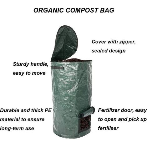 Lot de 2 sacs à compost bio de 15 et 34 gallons, composteurs de jardin réutilisables en PE pour l'élimination des déchets de cuisine, potager et cour. (1/5)