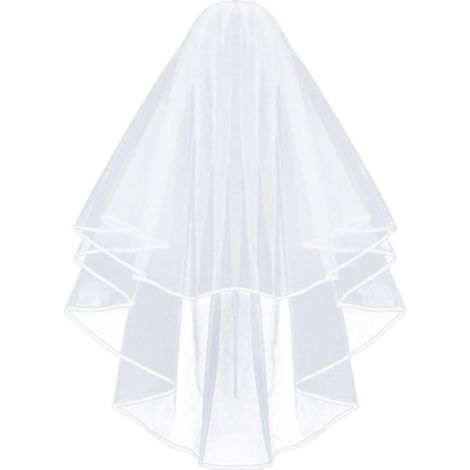 Voile de mariée courte 2 couches avec peigne, voile de brune brodé ruban vintage cathédrale, accessoire idéal pour robe de cérémonie, fêtes et banquets nuptiaux (1/5)