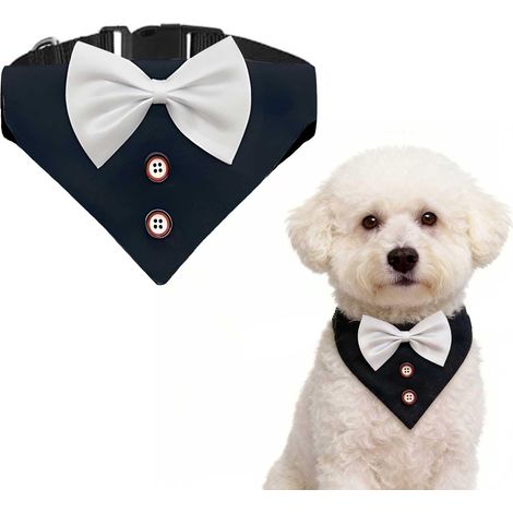 Bandana Chien Smoking avec Nœud Papillon, Réglable en Coton Doux, Léger et Respirant avec Clip Rapide, Confortable pour Petits et (1/5)