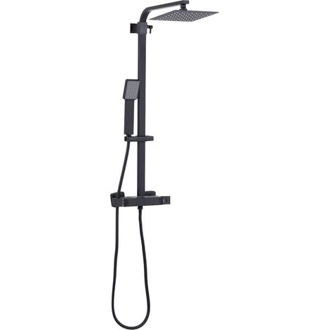 Baridi DH317 Thermostatic Shower Mixer Set Square Head, Adjustable Rail - Black (1/5)