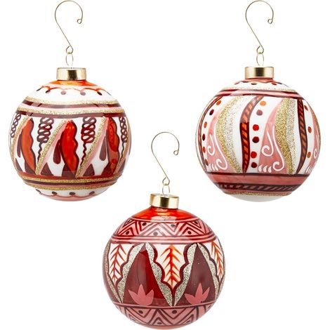 Pallina per albero di natale in vetro "Sicily" Dipinte Bordeaux e Bianco da Ø 10 cm (1/2)