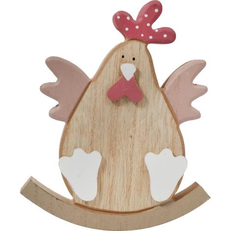 Figura decorativa de gallina de Pascua de madera sobre un poste, 15 cm. (1/2)