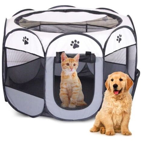 Parc Pliable pour Animaux de Compagnie 74x74x43cm - EUBSWA Enclos Portable pour Chats, Chiens, Lapins, Petits Animaux - Intérieur et Extérieur (Gris) (1/5)