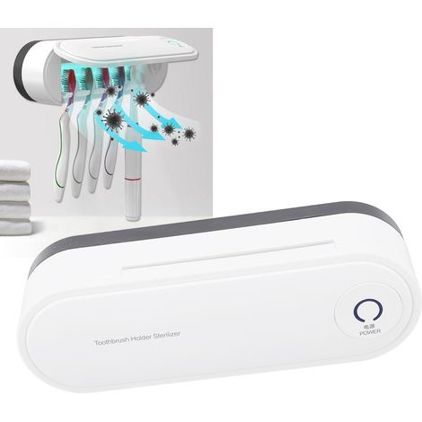 Soporte para cepillos de dientes con secado integrado, soporte de pared blanco para baño, función antibacteriana, práctico espacio para guardar aparatos eléctricos. (1/5)