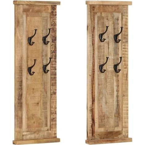 Porte-manteau, ensemble de 2 pièces, bois de manguier massif, 38 x 100 cm (1/5)