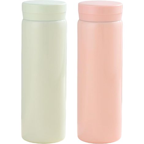 Lot de 2 mini bouteilles isothermes de 280 ml, petite bouteille isotherme, anti-fuite, en acier inoxydable, sans BPA, pour voyage, bureau, école, extérieur, menthe, rose pomme sauvage (1/5)