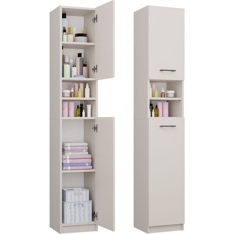 Mobile da bagno, colonna, 32 cm, marmo 1.0, ripiano, colonna, 2 ante, cashmere, BEIGE (1/5)