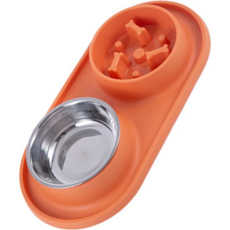 Double gamelle pour animaux de compagnie, Double mangeoire pour chien, Silicone, acier inoxydable, nourriture pour chat, eau pour petits et grands animaux de compagnie, Orange (1/5)